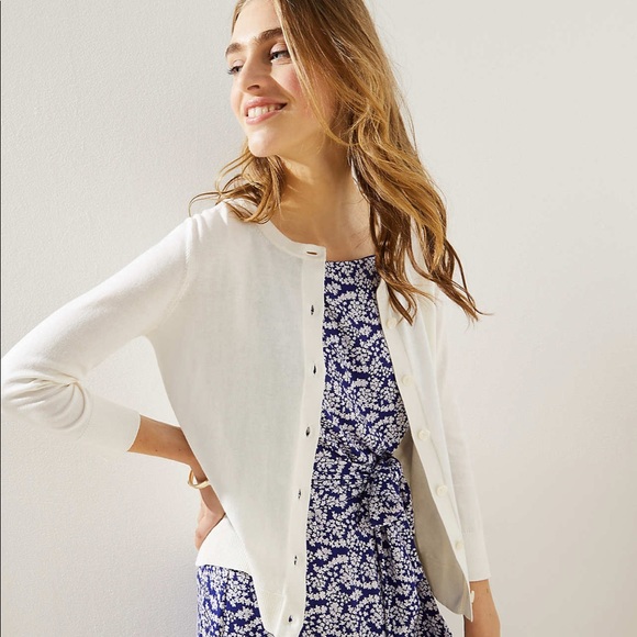 LOFT Cream Button Down Cardigan - Picture 2 of 6